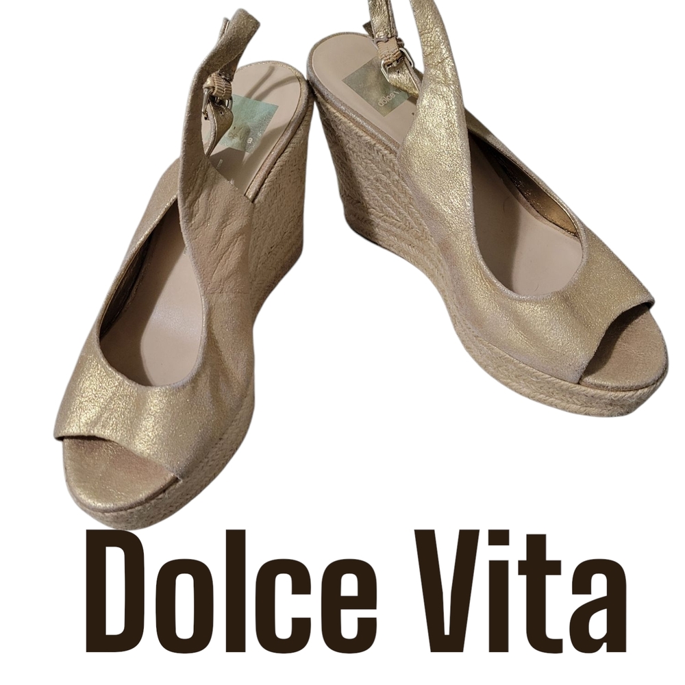 Dolce Vita Gold Wedge Sandals butter Soft Leather SZ 9.5 EUC🏖